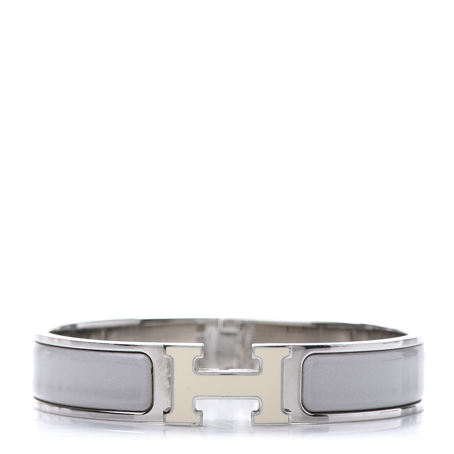 Hermes Enamel Narrow Clic Clac H Bracelet GM Blanc Gris Clair 1 of 5