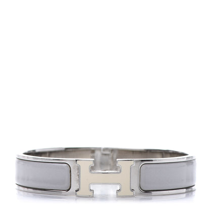 Hermes Enamel Narrow Clic Clac H Bracelet GM Blanc Gris Clair 1 of 5