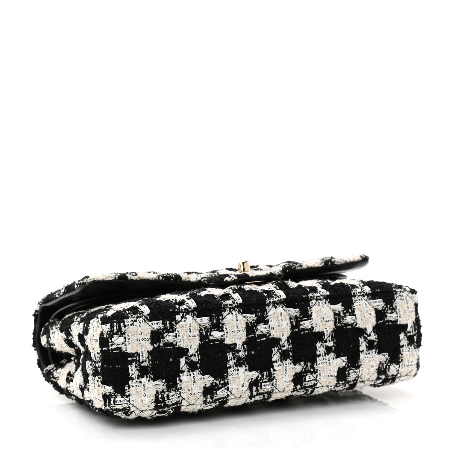 Chanel Tweed Quilted Medium Double Flap Black Ecru White 4 of 8