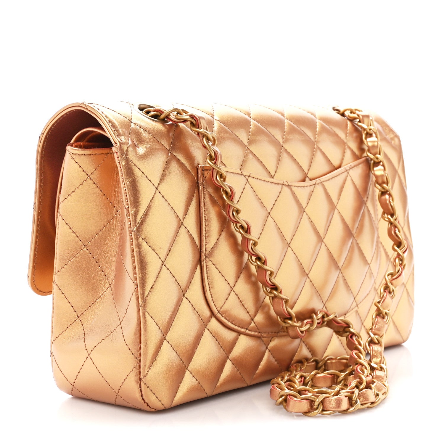 Chanel Metallic Lambskin Quilted Medium Double Flap Golden 3 of 13