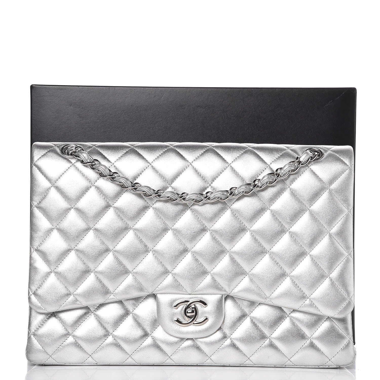 Chanel Metallic Lambskin Quilted Maxi Single Flap Silver 11 of 11