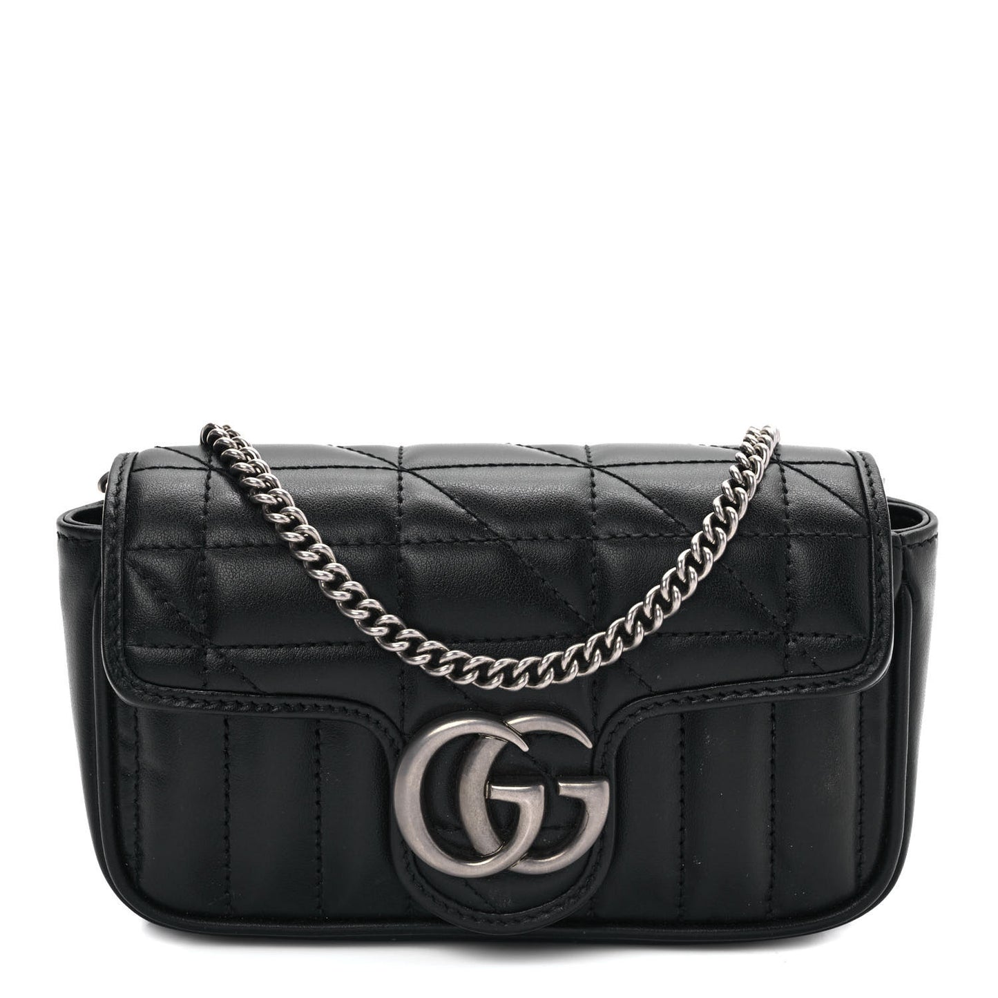Calfskin Matelasse Aria Super Mini GG Marmont Shoulder Bag Black