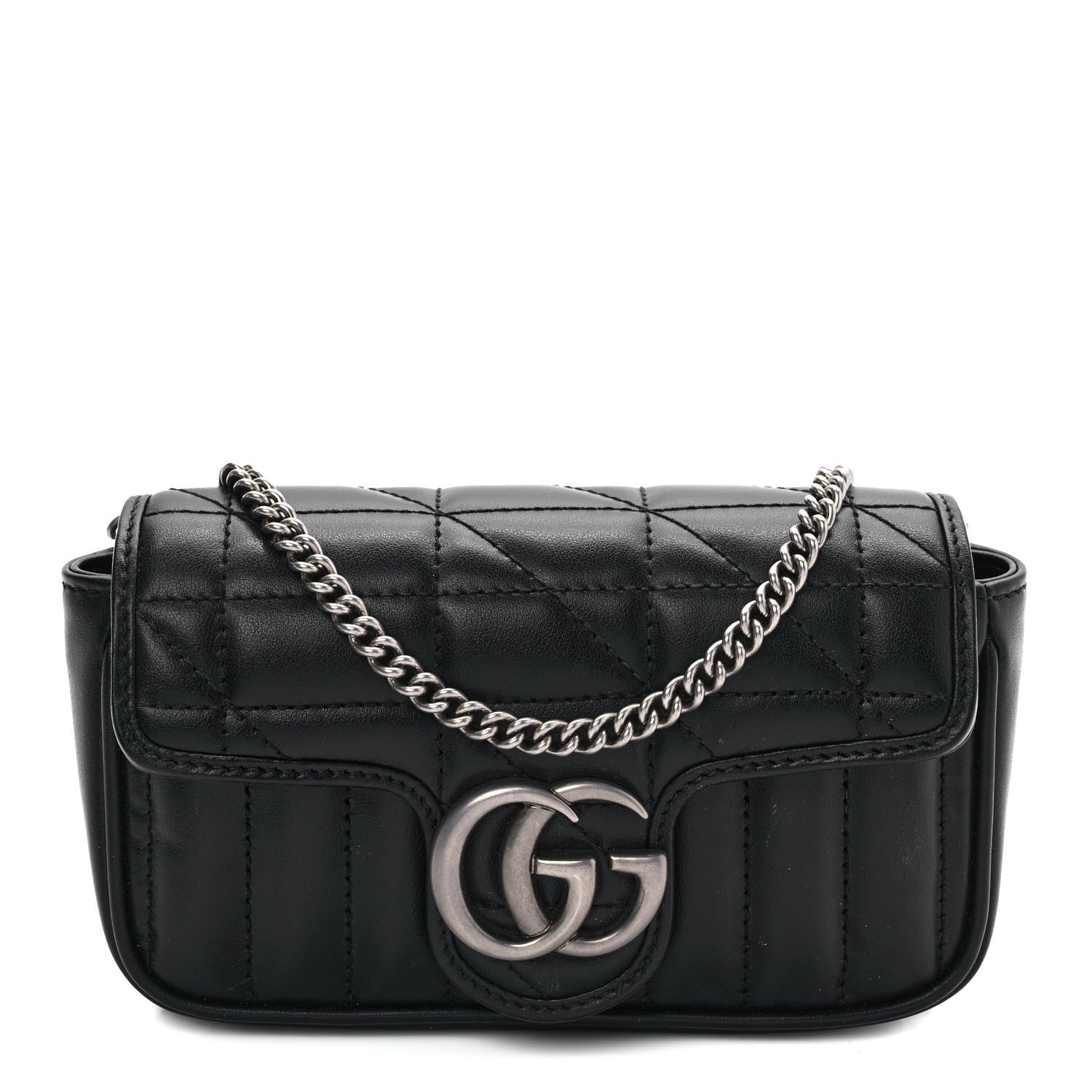 Gucci Calfskin Matelasse Aria Super Mini GG Marmont Shoulder Bag Black 1 of 9