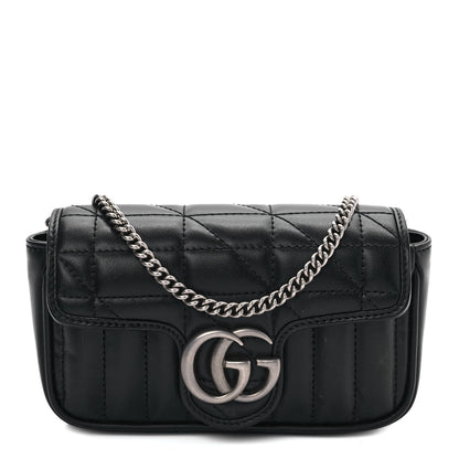 Gucci Calfskin Matelasse Aria Super Mini GG Marmont Shoulder Bag Black 1 of 9