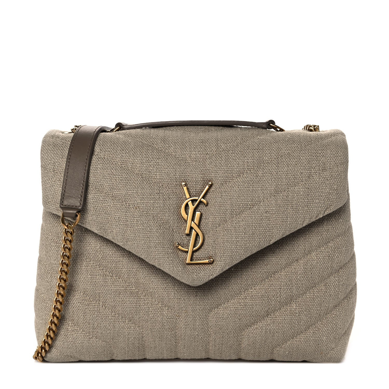 Saint Laurent Linen Y Quilted Monogram Small Loulou Chain Satchel Natural Taupe 1 of 8