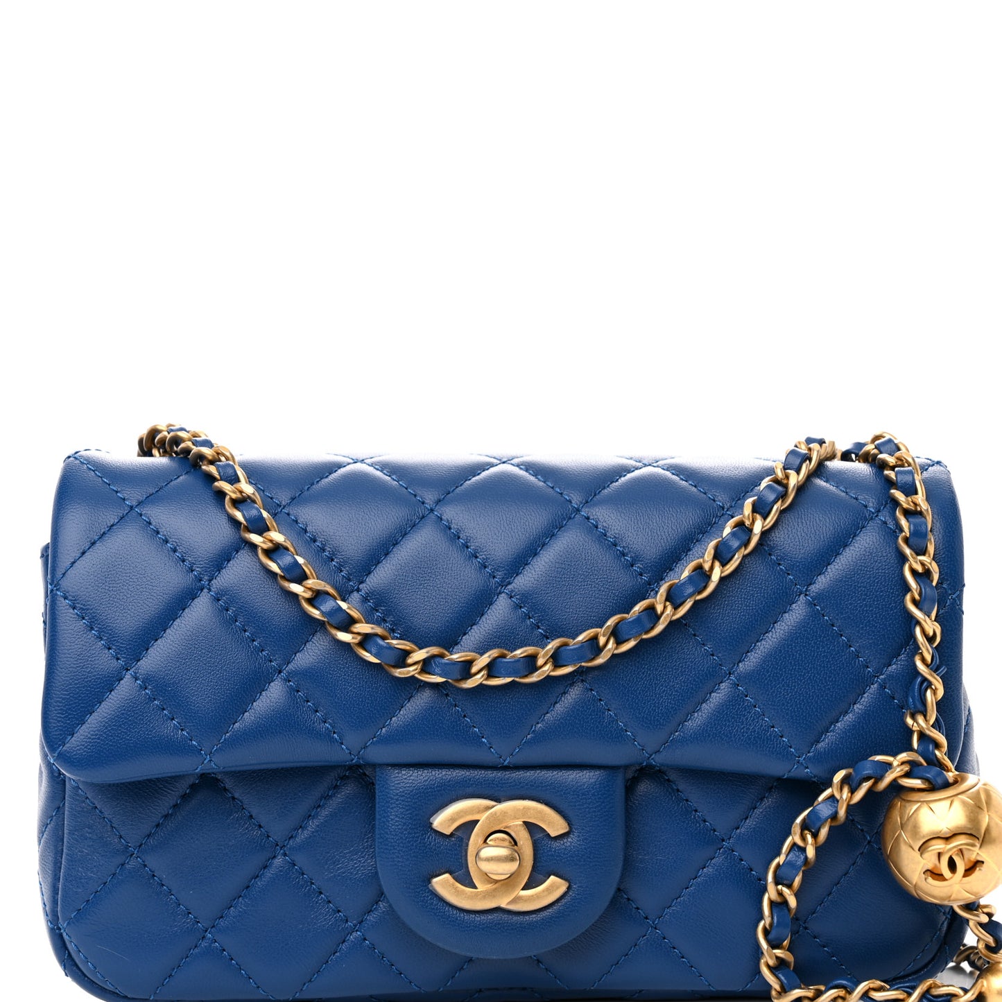 Lambskin Quilted Pearl Crush Mini Rectangular Flap Blue