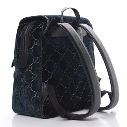 Gucci Velvet GG Monogram Textured Calfskin Web Small Double Buckle Backpack Blue Beige Black 2 of 9