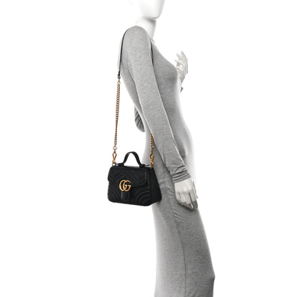 Gucci Calfskin Matelasse Small GG Marmont Top Handle Shoulder Bag Black 2 of 16
