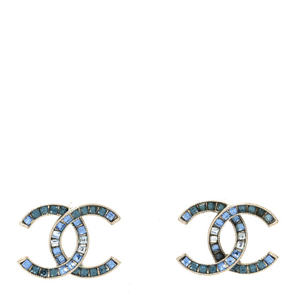 Chanel Crystal CC Earrings Silver Blue 1 of 5