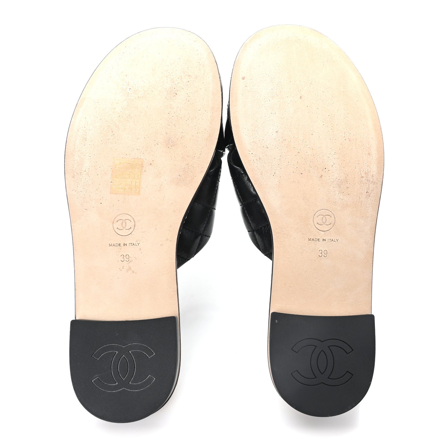 Lambskin Quilted Chain CC Sandals 39 Black