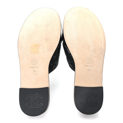 Chanel Lambskin Quilted Chain CC Sandals 39 Black 6 of 9