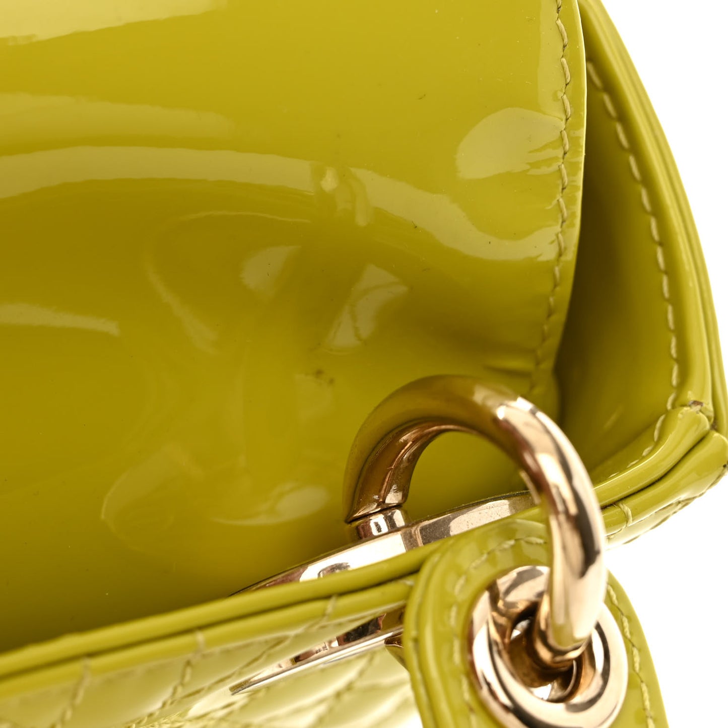Patent Cannage Mini Lady Dior Lime Yellow
