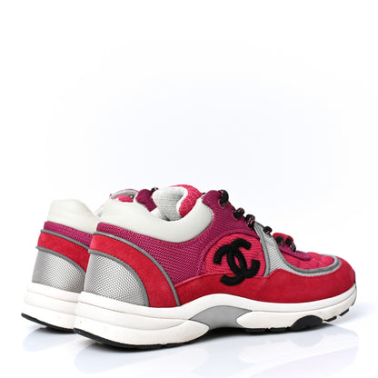 Chanel Mesh Suede Calfskin Grained Calfskin Womens CC Sneakers 37 Dark Pink Silver 4 of 9