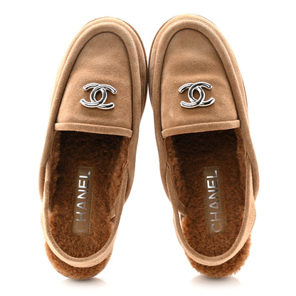Chanel Suede Calfskin CC Slingback Loafers 36 Dark Beige 5 of 10