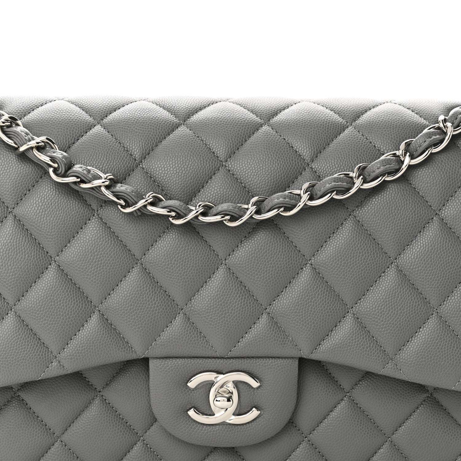 Chanel Caviar Quilted Jumbo Double Flap Grey 1762778 – FASHIONPHILE
