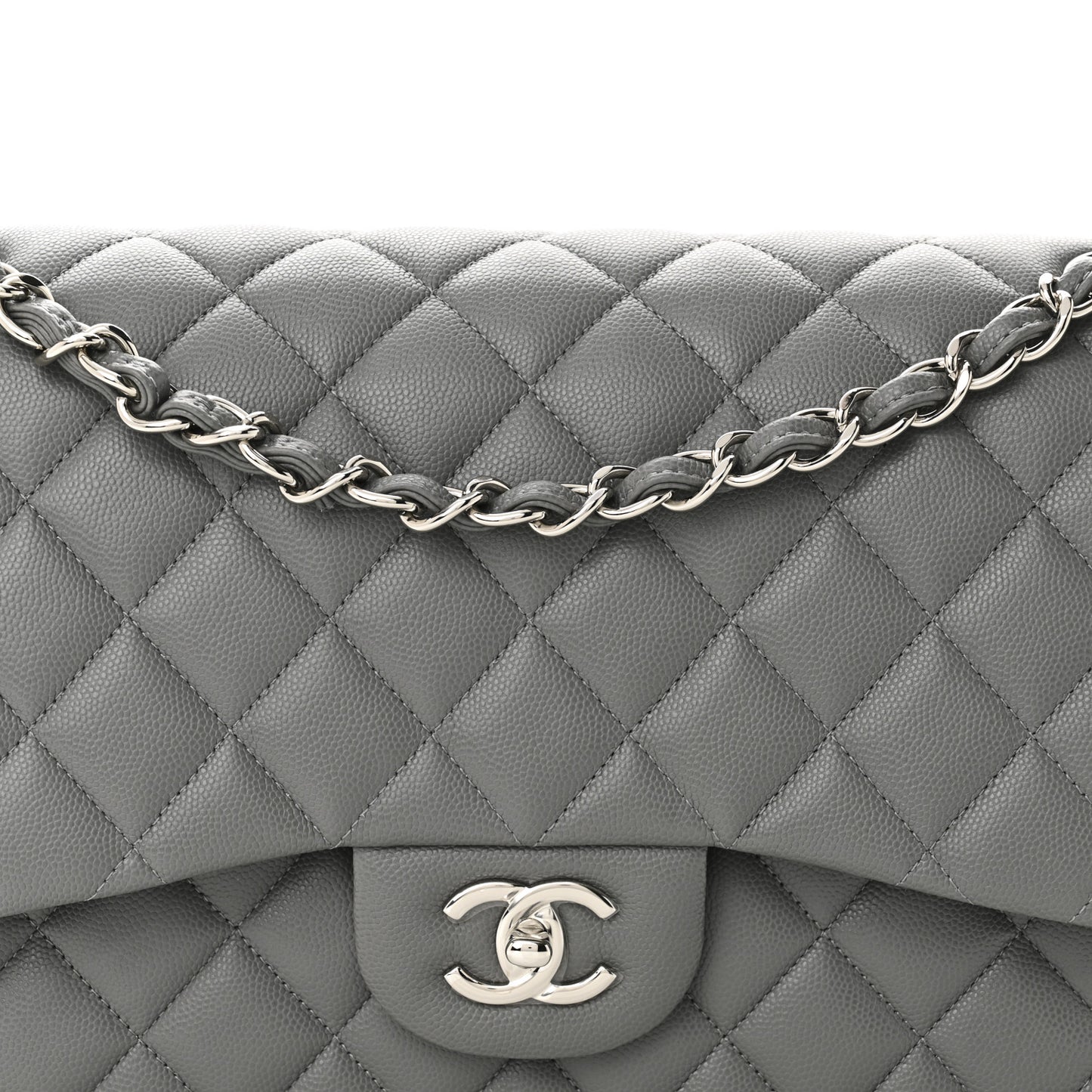 Caviar Quilted Jumbo Double Flap Grey