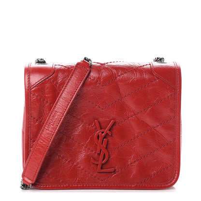 Saint Laurent Crinkled Calfskin Matelasse Monogram Niki Chain Wallet Red 1 of 8