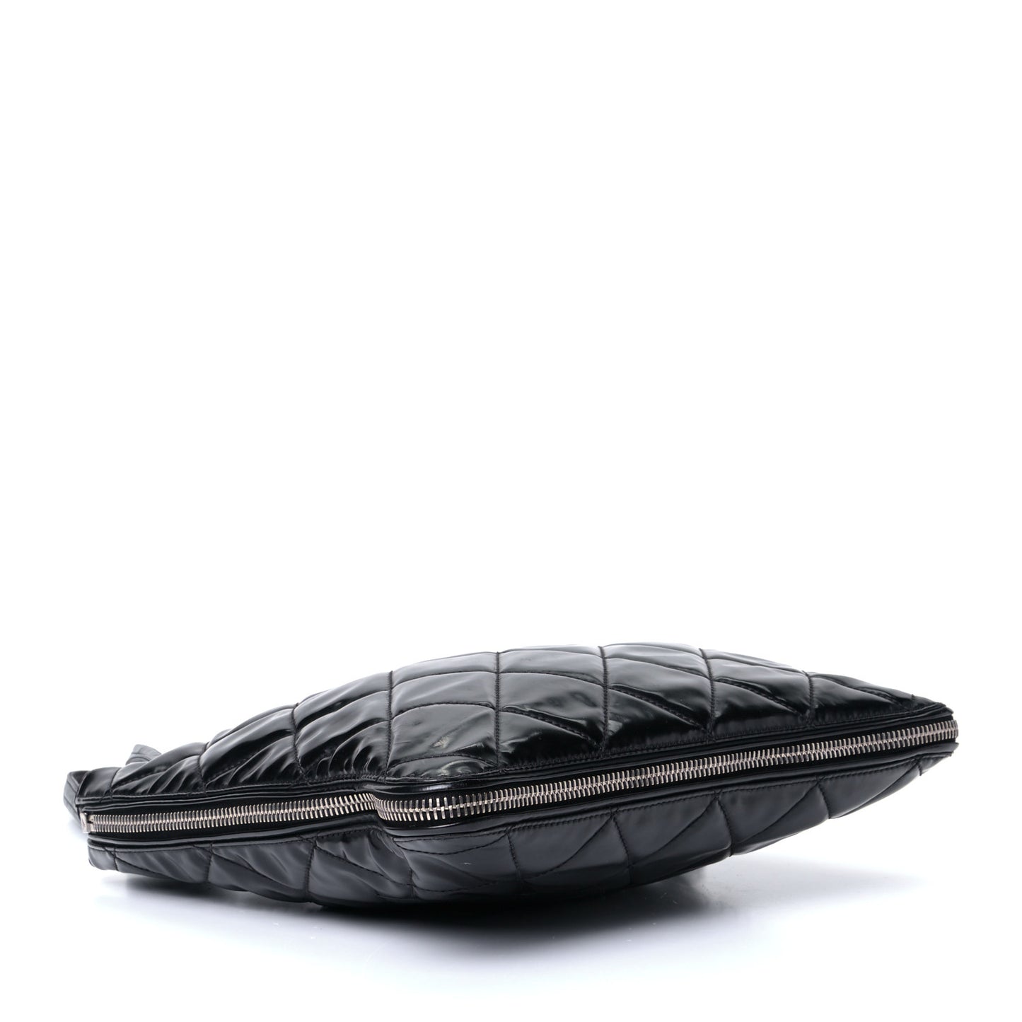 Patent Quilted Expandable CC Shoping Tote Black