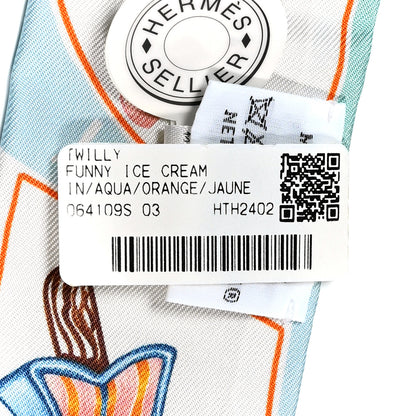 Hermes Silk Funny Ice Cream Twilly Aqua Orange Jaune 3 of 3