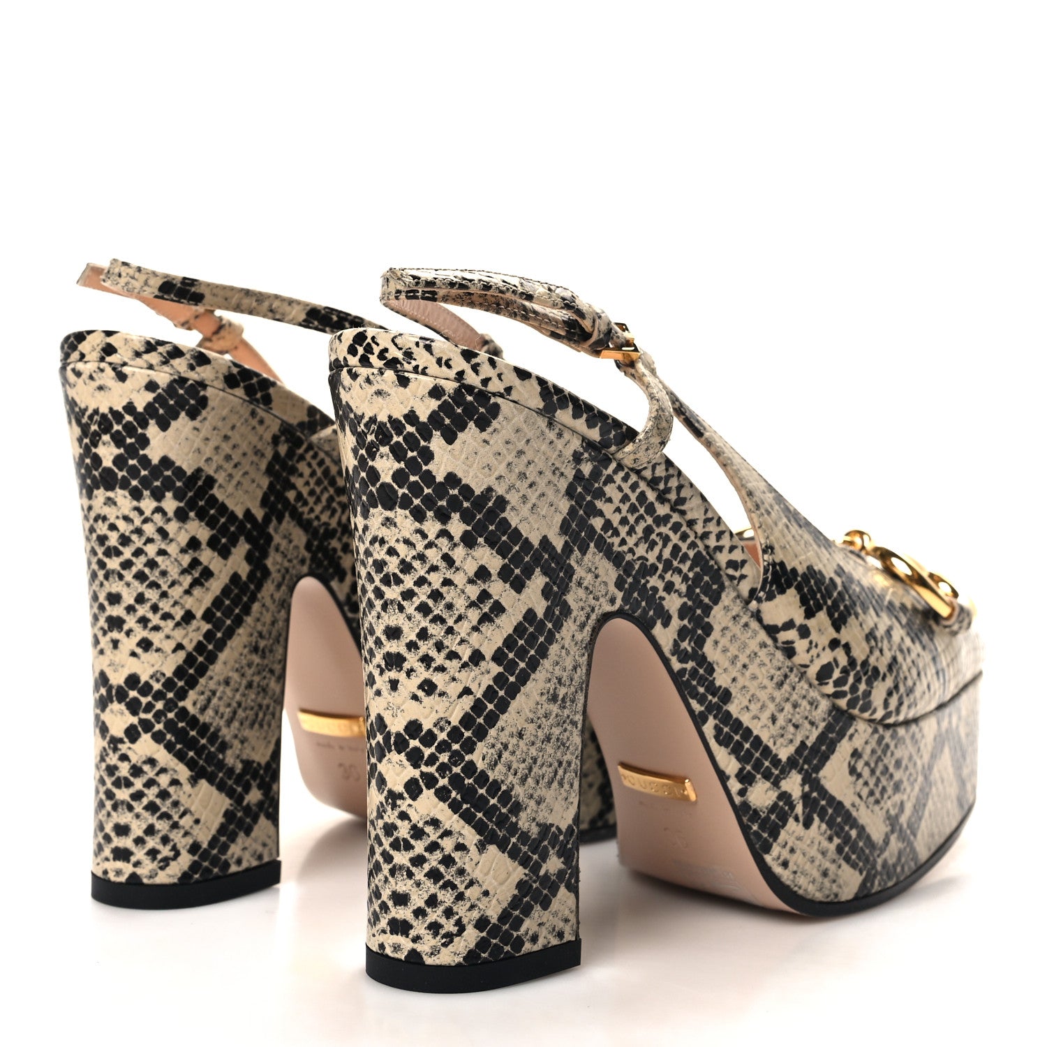 Gucci Calfskin Snakeskin Print Horsebit Platform 35/120mm Slingback Pumps 36 Beige Avana 4 of 8
