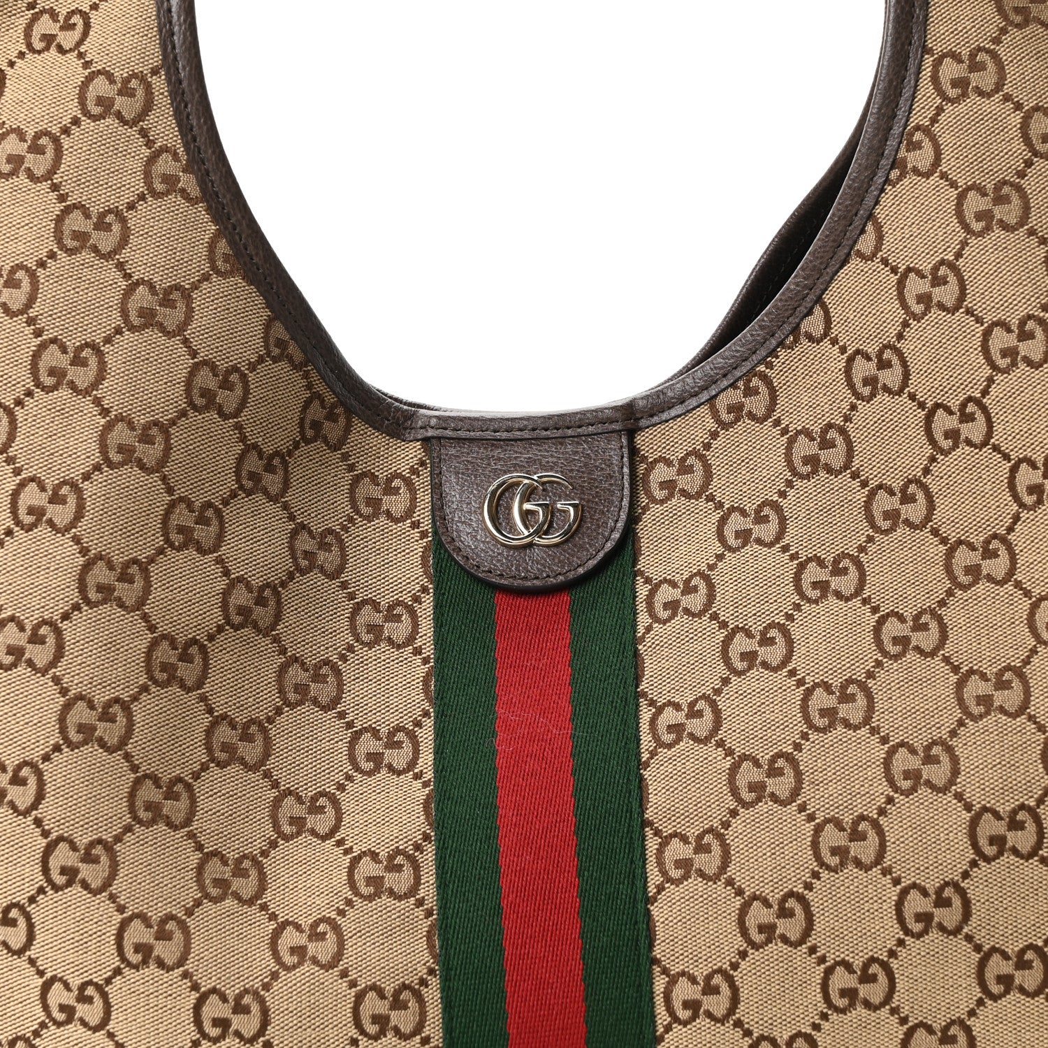 Gucci GG Monogram Web Large Giglio Tote Beige Brown 8 of 10