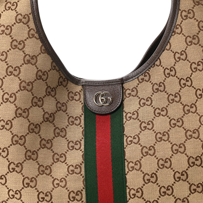 Gucci GG Monogram Web Large Giglio Tote Beige Brown 8 of 10
