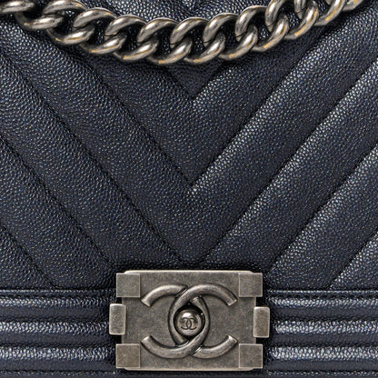 Chanel Caviar Chevron Quilted Medium Boy Flap Black 8 of 10