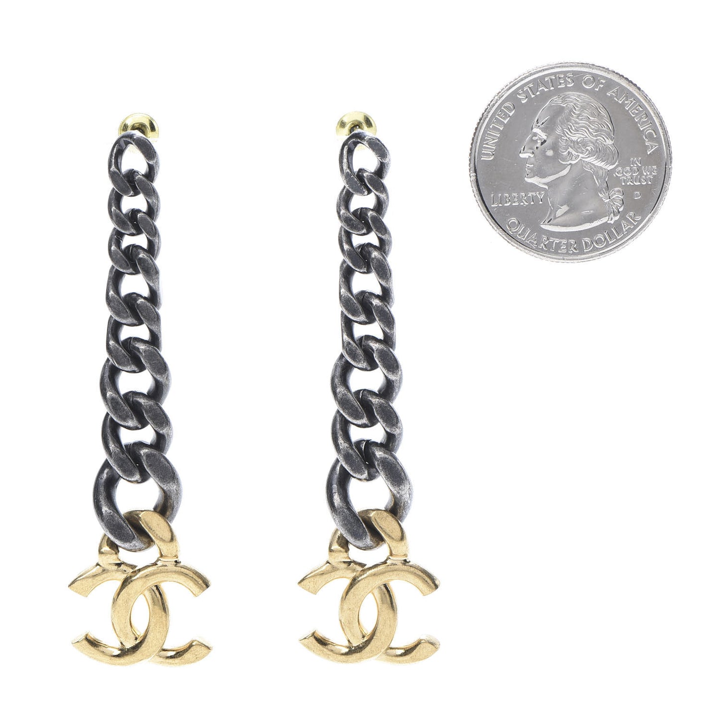 Metal CC Pick Drop Earrings Ruthenium Gold