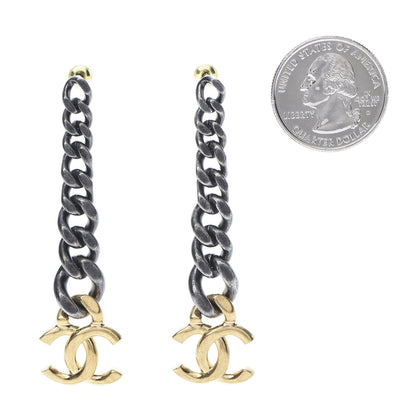 Chanel Metal CC Pick Drop Earrings Ruthenium Gold 2 of 5