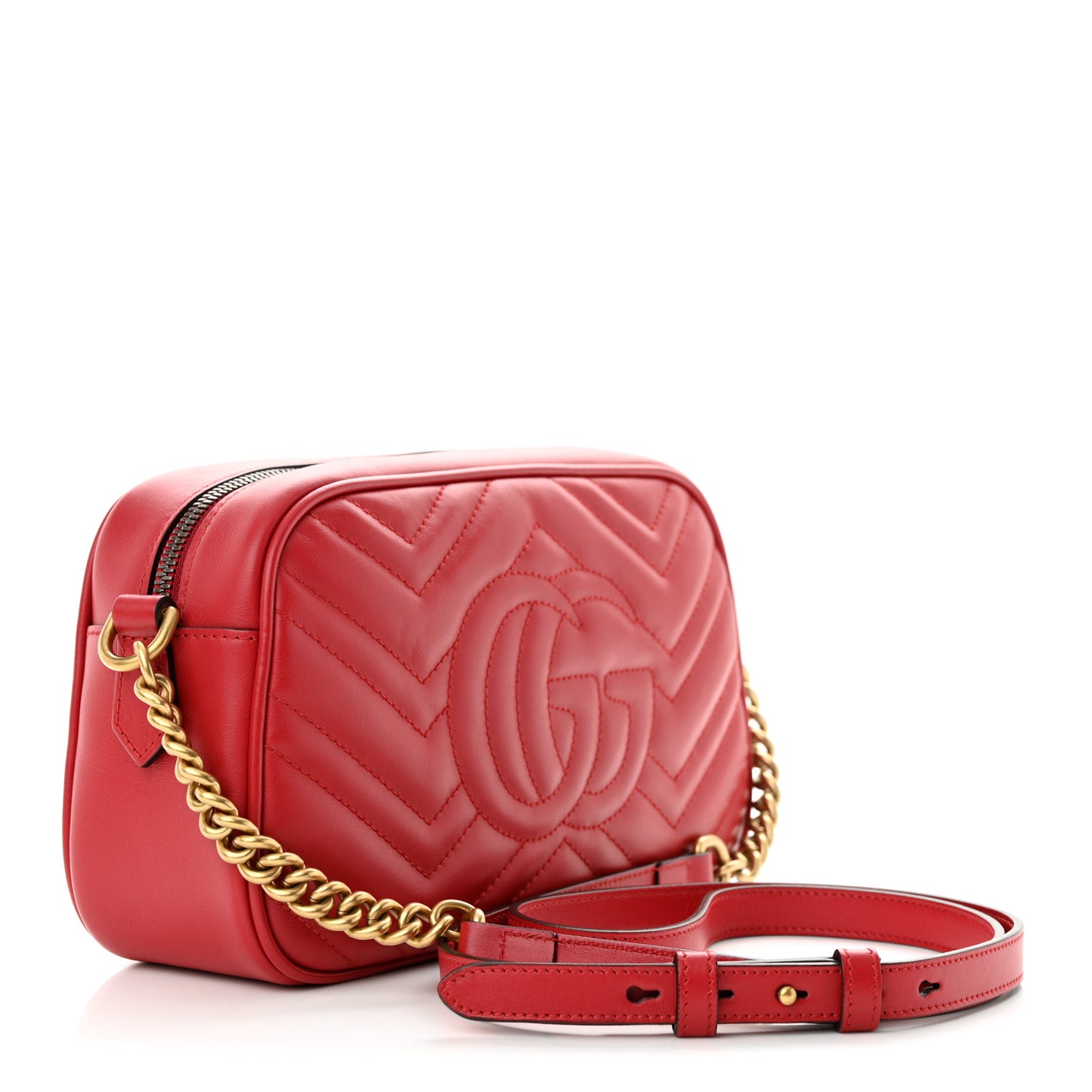 Calfskin Matelasse Small GG Marmont Chain Shoulder Bag Hibiscus Red