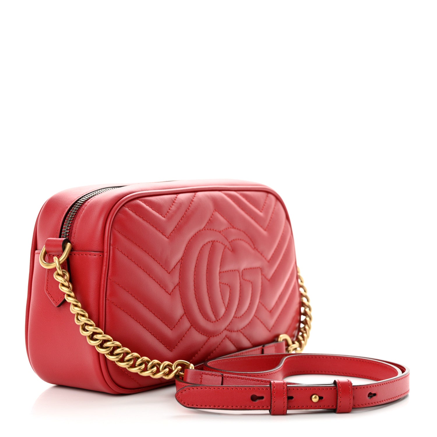 Gucci Calfskin Matelasse Small GG Marmont Chain Shoulder Bag Hibiscus Red 3 of 10