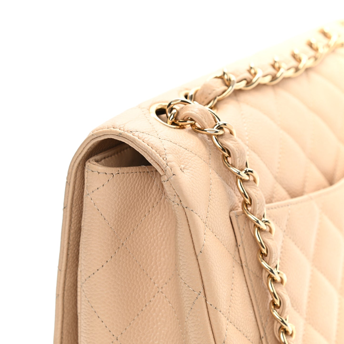 Caviar Quilted Jumbo Single Flap Beige