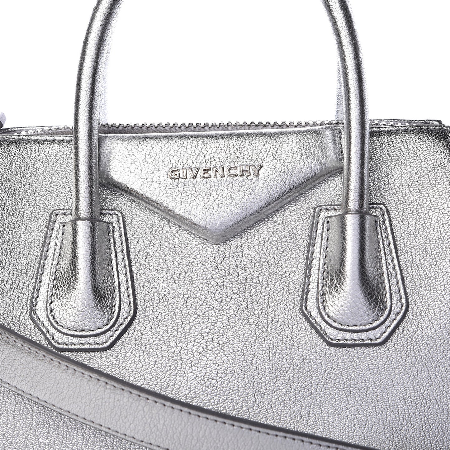 Metallic Sugar Goatskin Small Antigona Silver