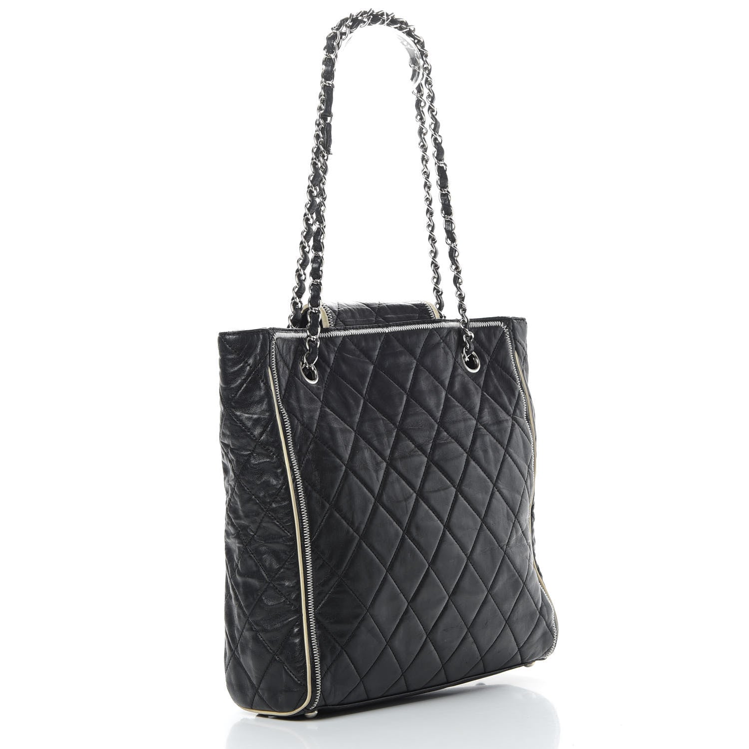 Chanel Glazed Lambskin Quilted Large North South Tote Black 3 of 15