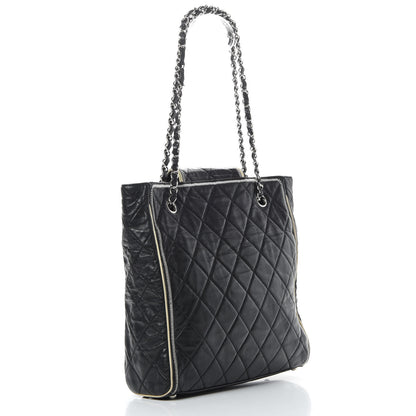 Chanel Glazed Lambskin Quilted Large North South Tote Black 3 of 15