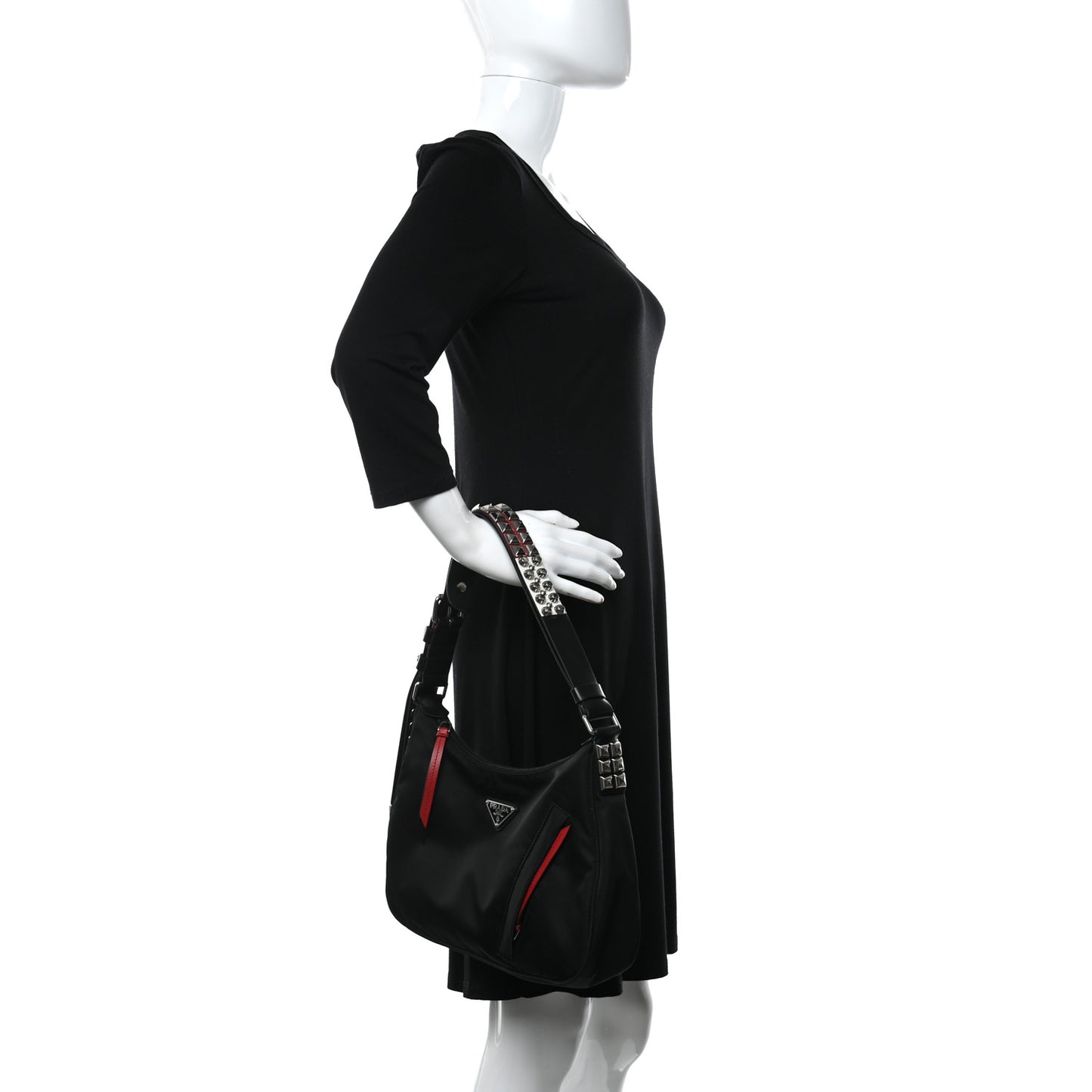 Tessuto Nylon Studded New Vela Hobo Black Fuoco