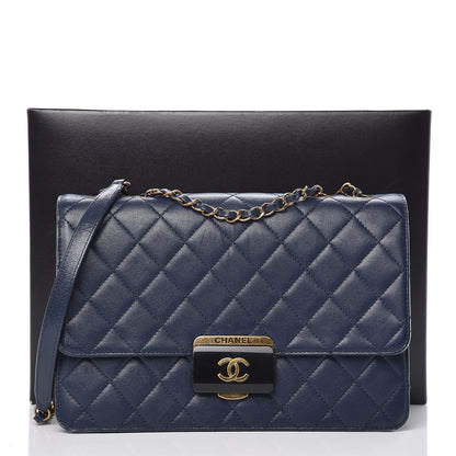 Chanel Sheepskin Quilted Large Beauty Lock Flap Navy Blue 20 of 20