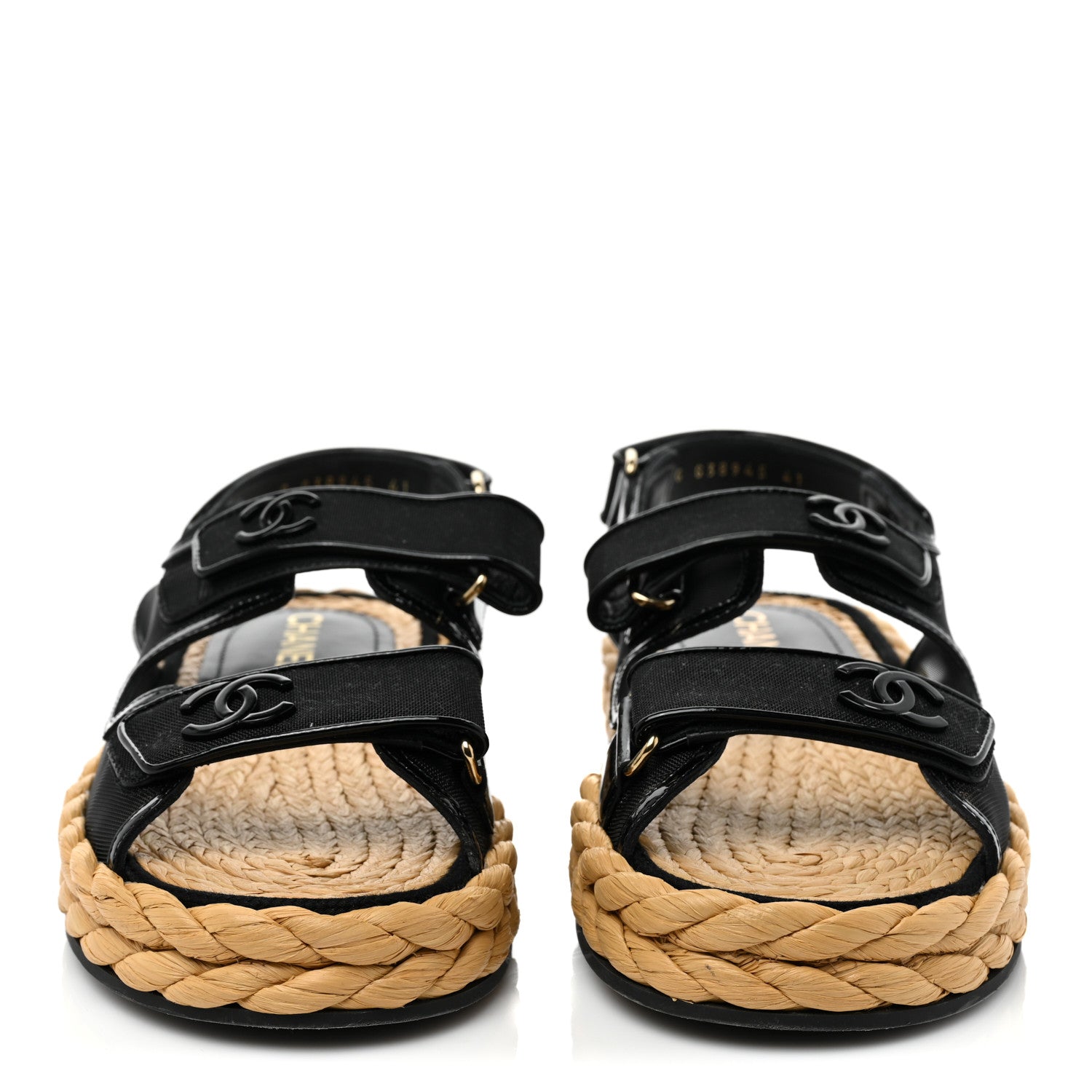 Chanel Mesh Patent Calfskin Velcro Dad Sandals 41 Black 2 of 8