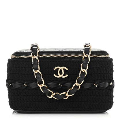 Chanel Lambskin Crochet Quilted Small Vanity Case With Chain Black 1 of 11
