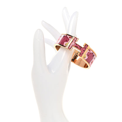 Hermes Enamel Printed Wide Les Leopards Clic Clac H Bracelet GM Ultra Pink 2 of 4