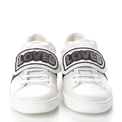 Gucci Calfskin Crystal Web LOVED Embroidered Womens Ace Sneakers 39.5 White 2 of 8