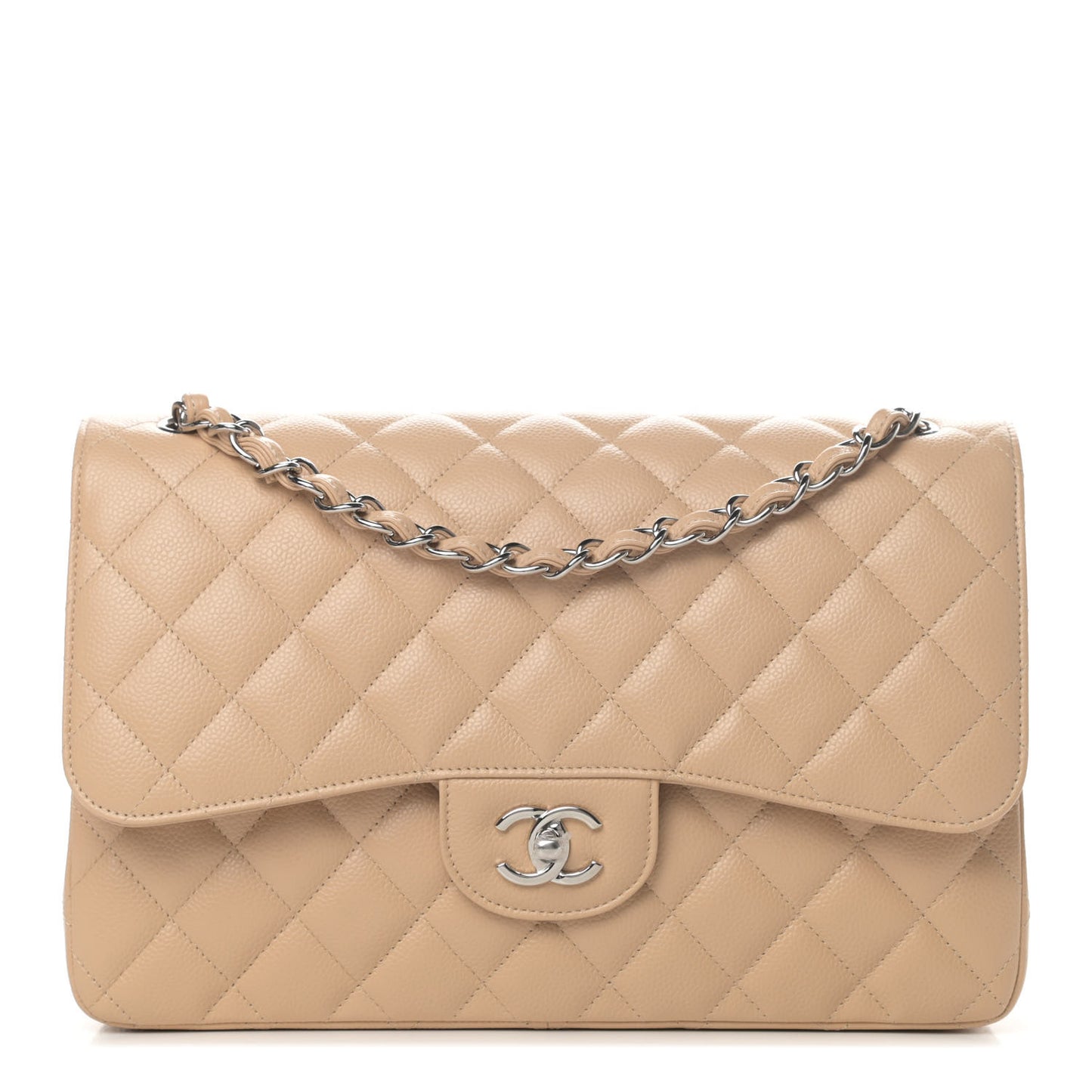 Caviar Quilted Jumbo Double Flap Beige Clair