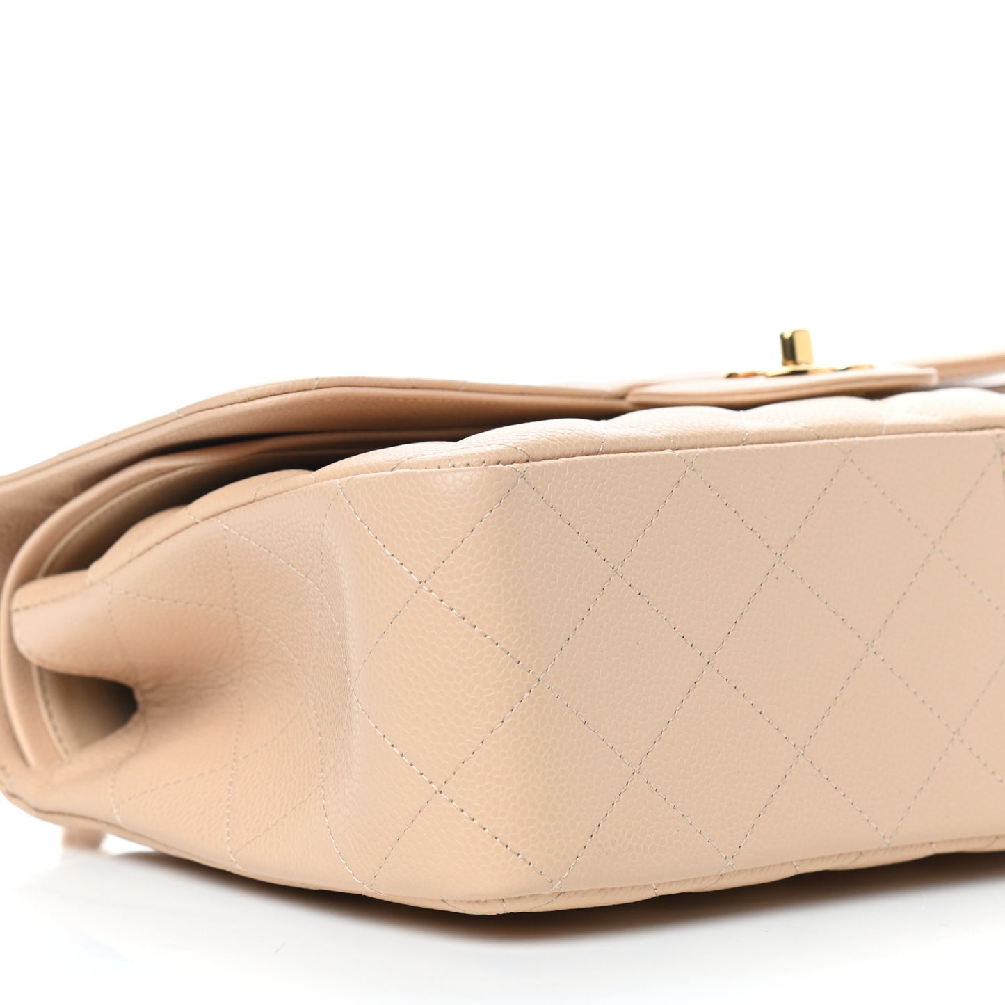 Caviar Quilted Jumbo Double Flap Beige