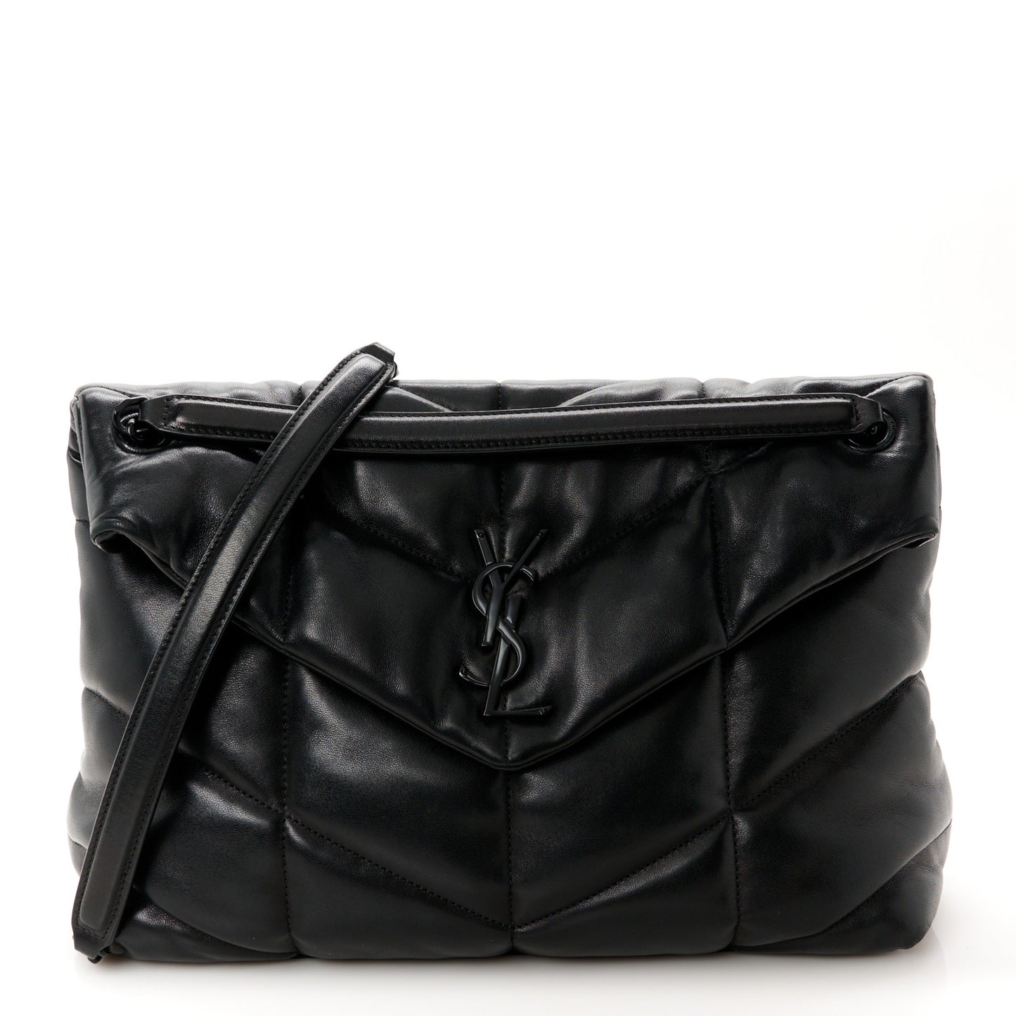 Lambskin Quilted Monogram Monochrome Medium Loulou Puffer Chain Satchel Black