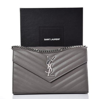 Saint Laurent Grain De Poudre Matelasse Chevron Monogram Chain Wallet Grey 7 of 7