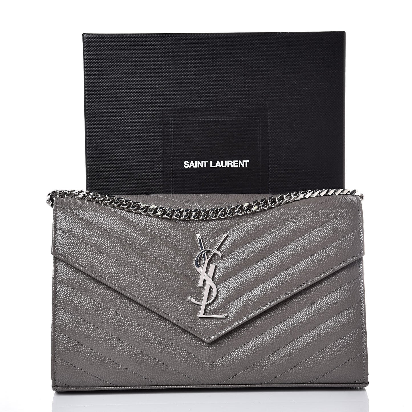 Grain De Poudre Matelasse Chevron Monogram Chain Wallet Fog