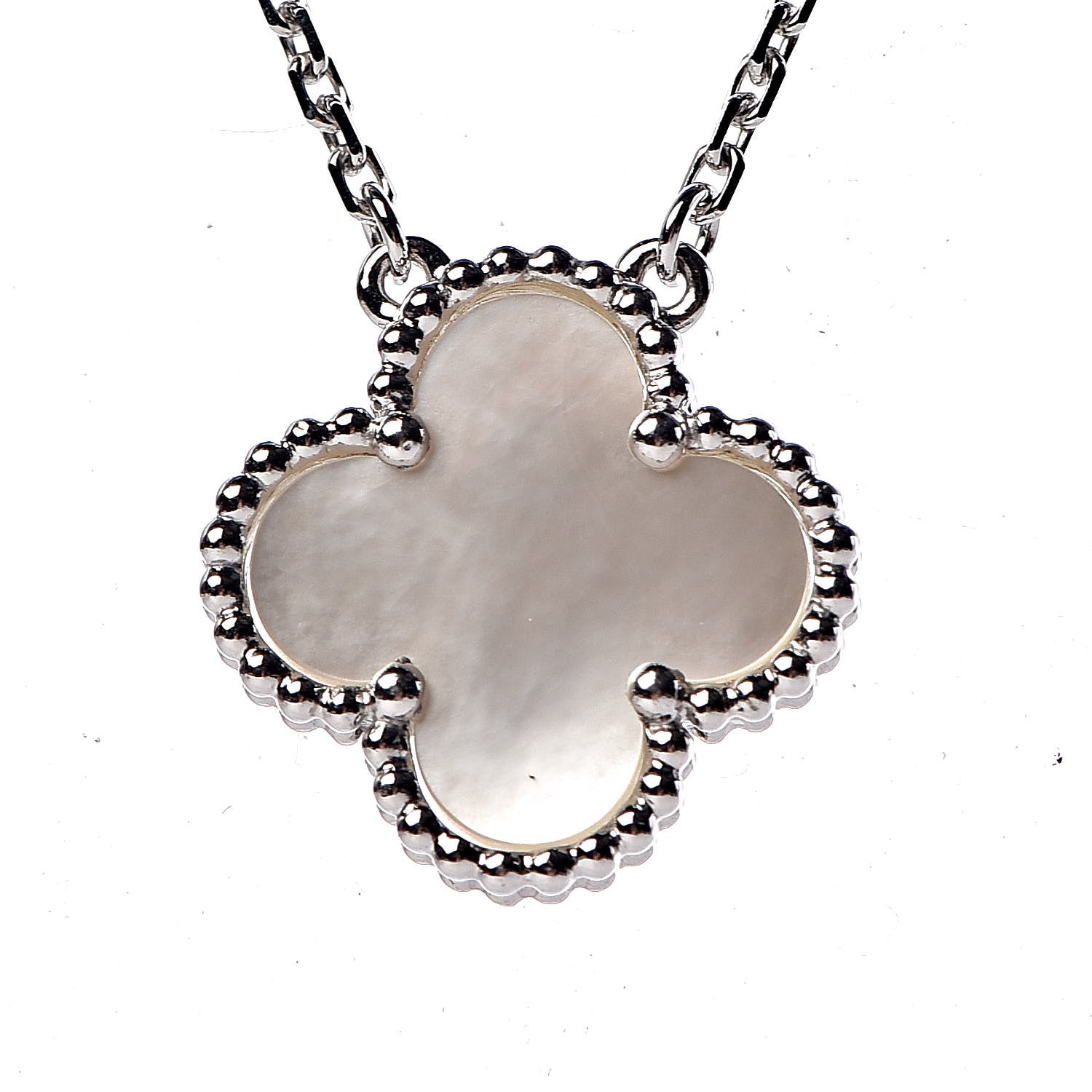 Van Cleef & Arpels 18K White Gold Mother of Pearl Vintage Alhambra Pendant Necklace 4 of 7