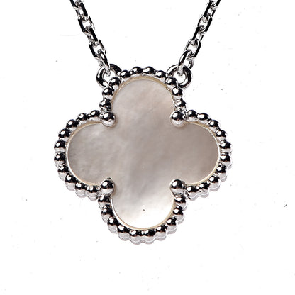 Van Cleef & Arpels 18K White Gold Mother of Pearl Vintage Alhambra Pendant Necklace 4 of 7