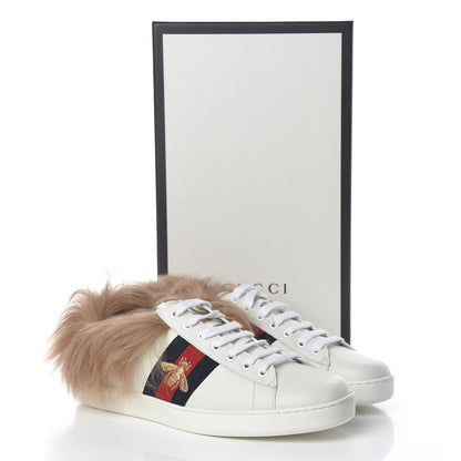 Gucci Calfskin Wool Web Bee Embroidered Mens Ace Sneakers 8 White 9 of 9