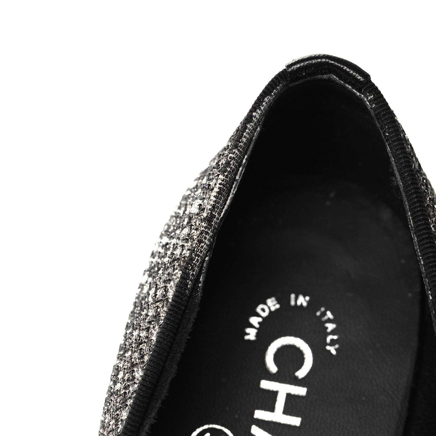 Chanel Fantasy Fabric Grosgrain CC Mocassin Loafers 36.5 Silver Black 10 of 11